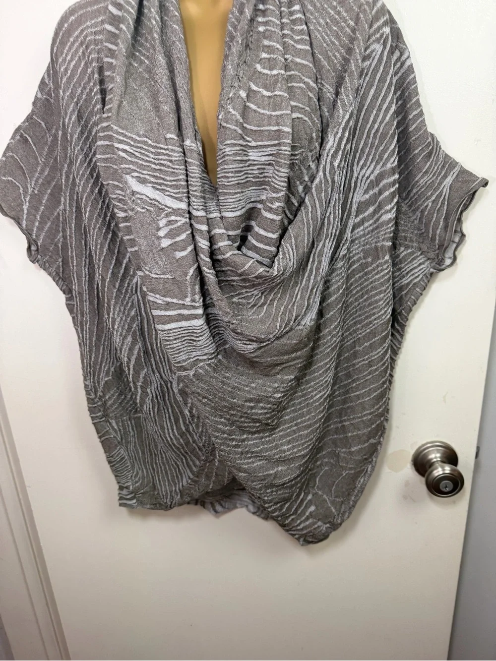 Lafayette 148 Gray Draped Knit Abstract Stripe Oversized Poncho Top NWT‎ M-XL